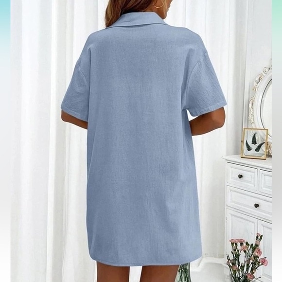 *Free* Shein Dropped Shoulder Pocket Patched Shirt Blue Top - Picture 13 of 13